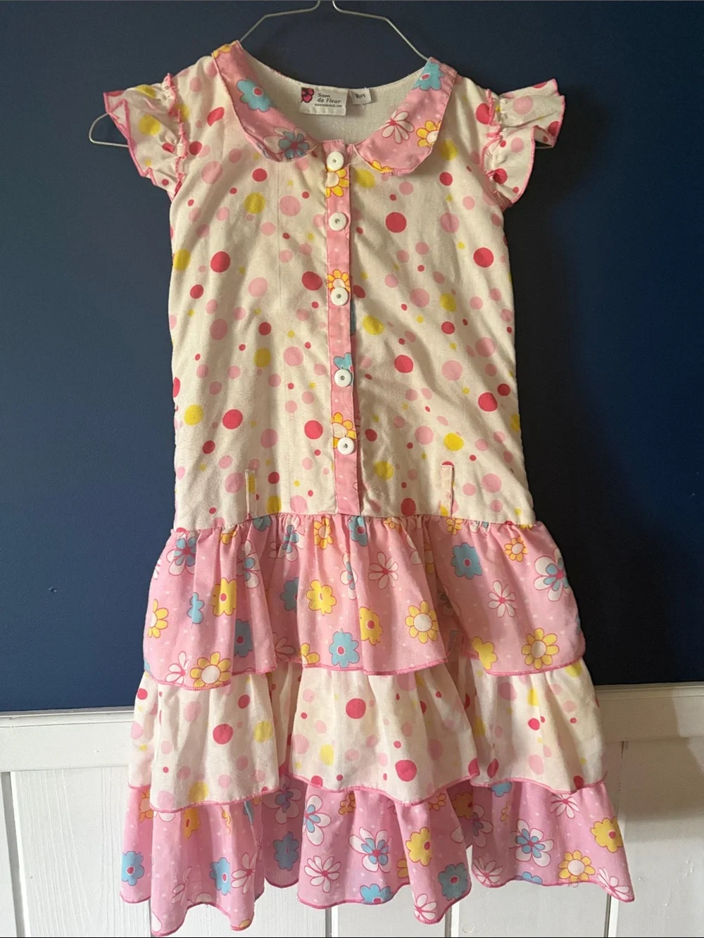 Girls' Sam De Fleur Pink Polka Dot & Floral Ruffle Dress sz 8